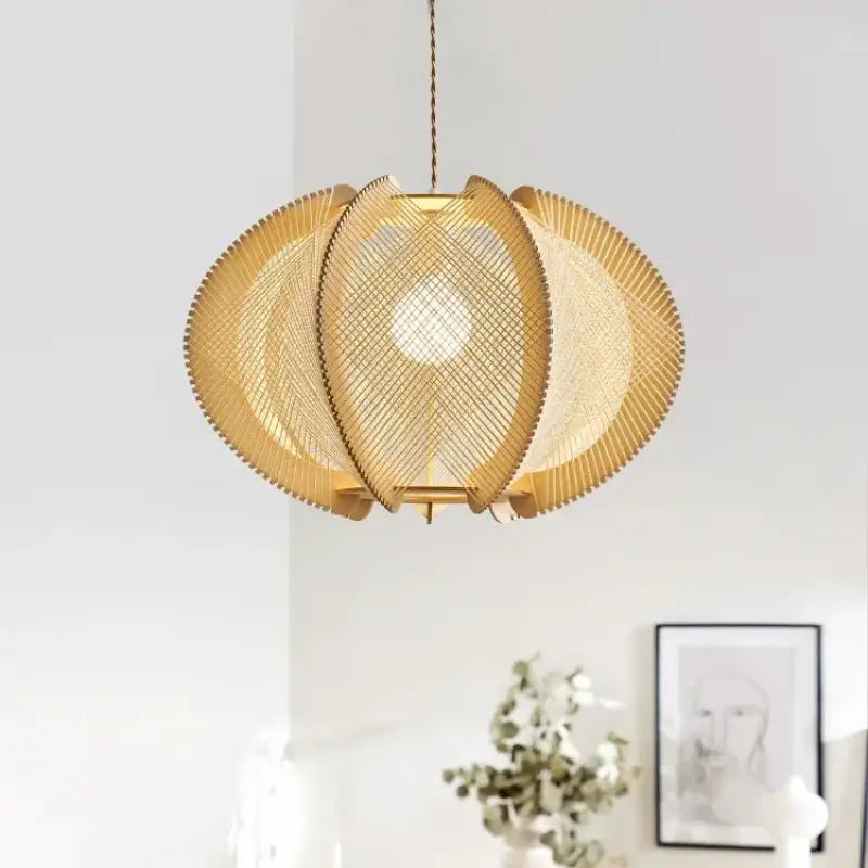 Suspension luminaire rotin ronde tressée style bohème naturel

