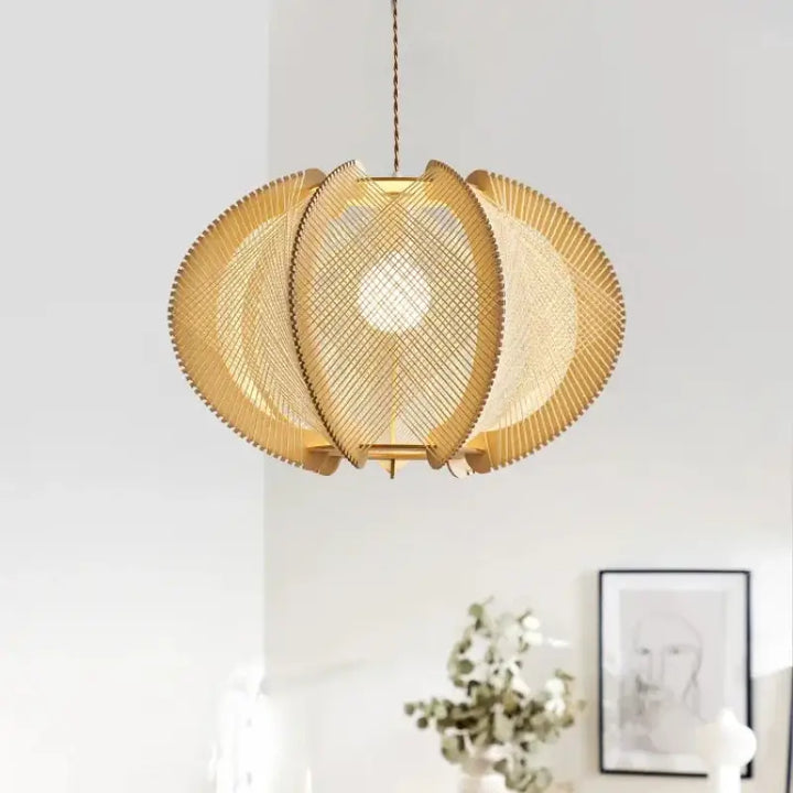 Suspension luminaire rotin ronde tressée style bohème naturel

