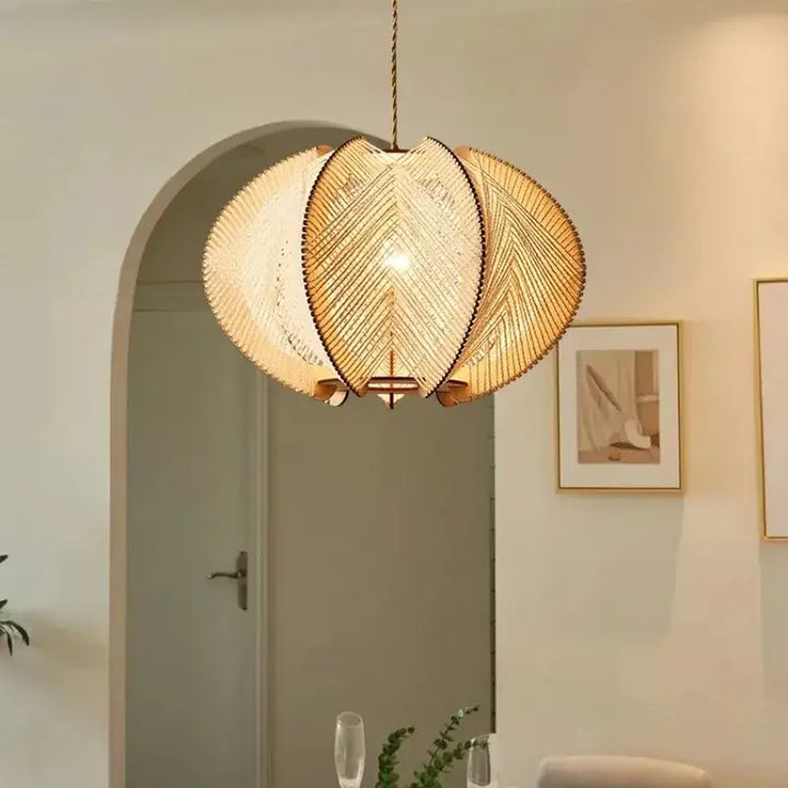 Suspension luminaire rotin ronde tressée style bohème naturel

