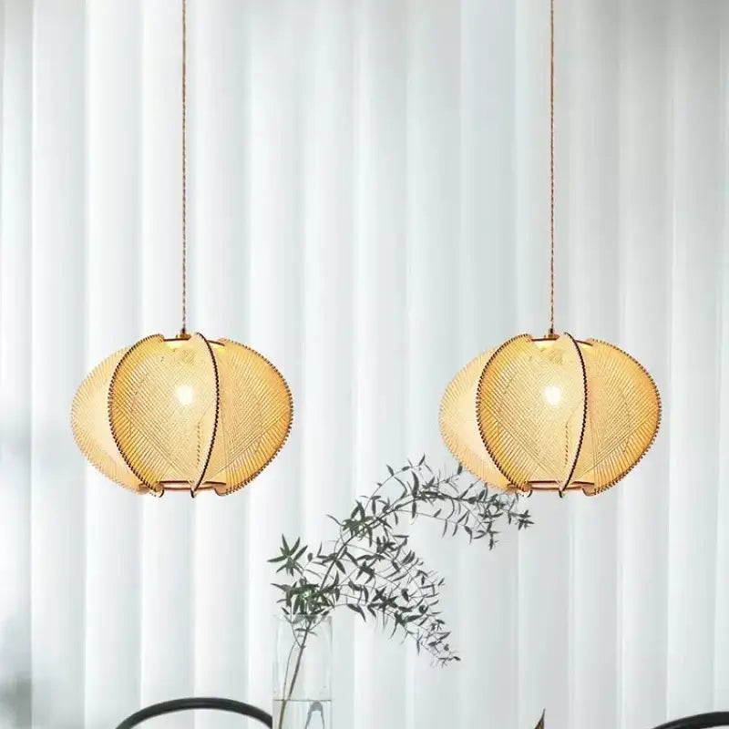 Suspension luminaire rotin ronde tressée style bohème naturel

