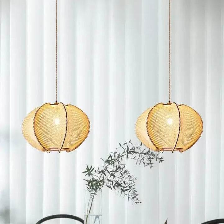 Suspension luminaire rotin ronde tressée style bohème naturel

