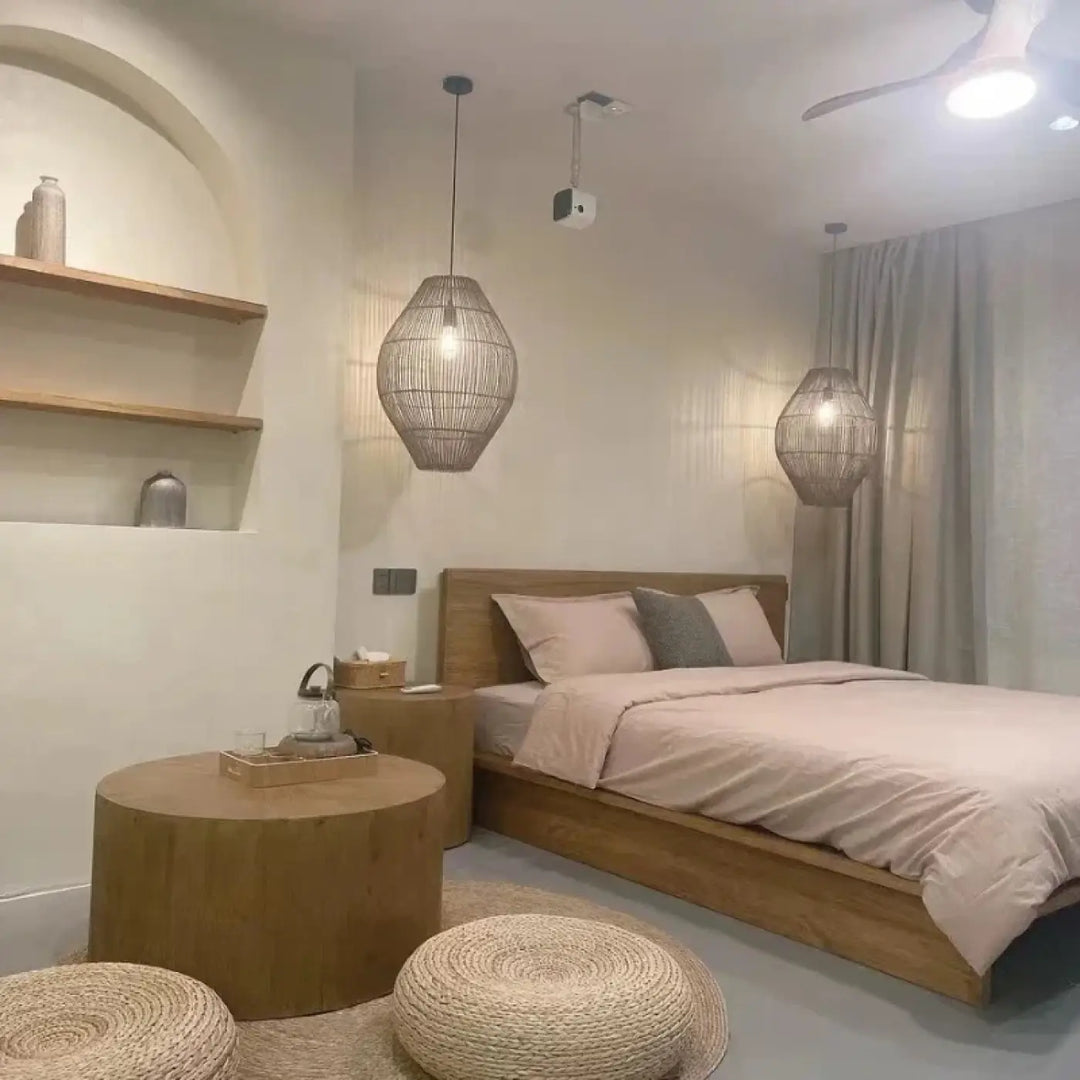 Suspension luminaire tianah en rotin style scandinave avec ampoules chaudes pour décoration intérieure élégante