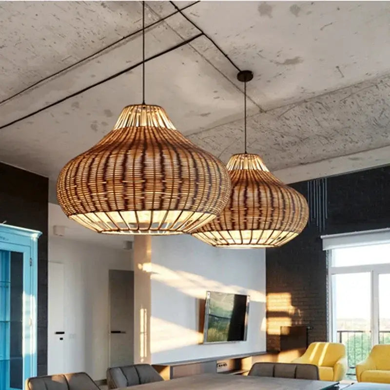 Retro Rattan Lamp Handmade Pendant Lights Chinese Style Loft Hanglamp Kitchen Light Fixture Dining Room Suspension E27
