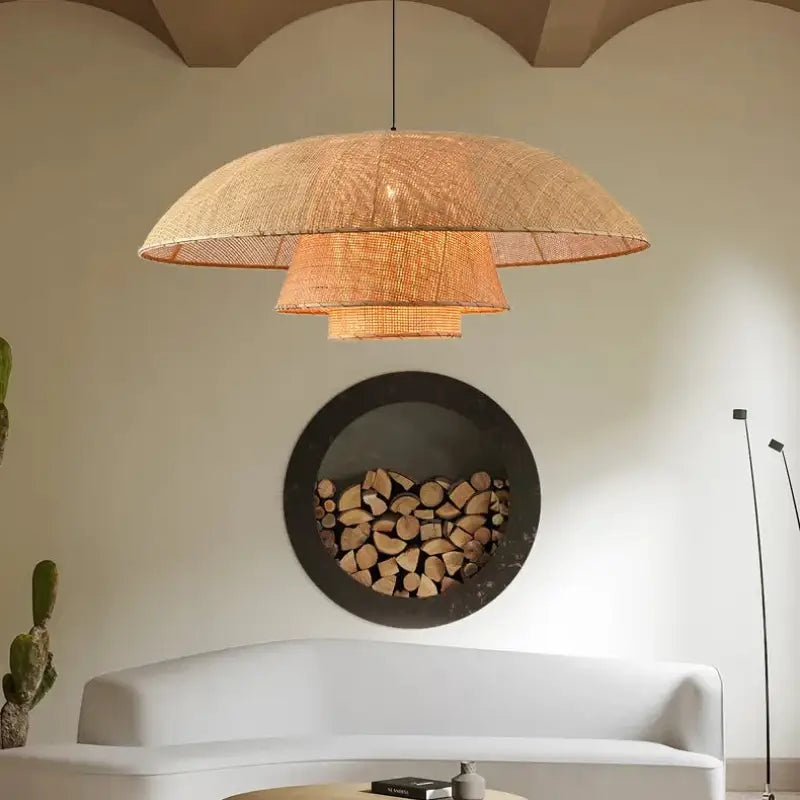 Suspension luminaire en rotin tressé design naturel beige