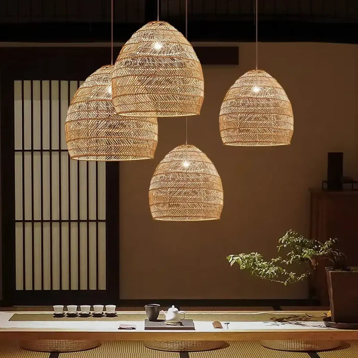 Suspension luminaire en rotin tressé style naturel beige