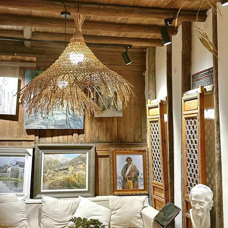 Suspension luminaire en rotin tressées élégante et esprit organique

