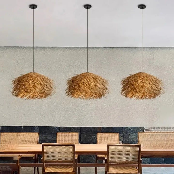 Hand Woven Rattan Led Chandelie Japanese Wabi Sabi Restaurant Bar Hanging Lamp Home Loft Room Decor Retro