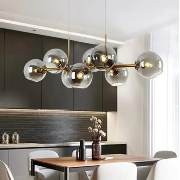 Suspension luminaire scandinave avec 8 boules en verre teinté noir

