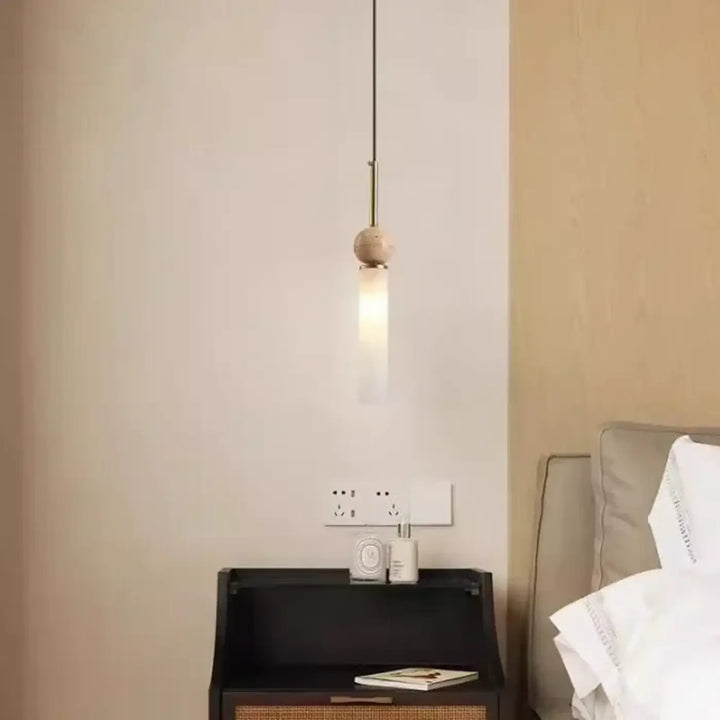 Suspension luminaire scandinave en pierre bois et en verre opale