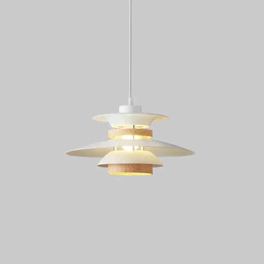 Suspension luminaire stratis en bois clair et blanc avec design moderne à étages style suspension luminaire scandinave