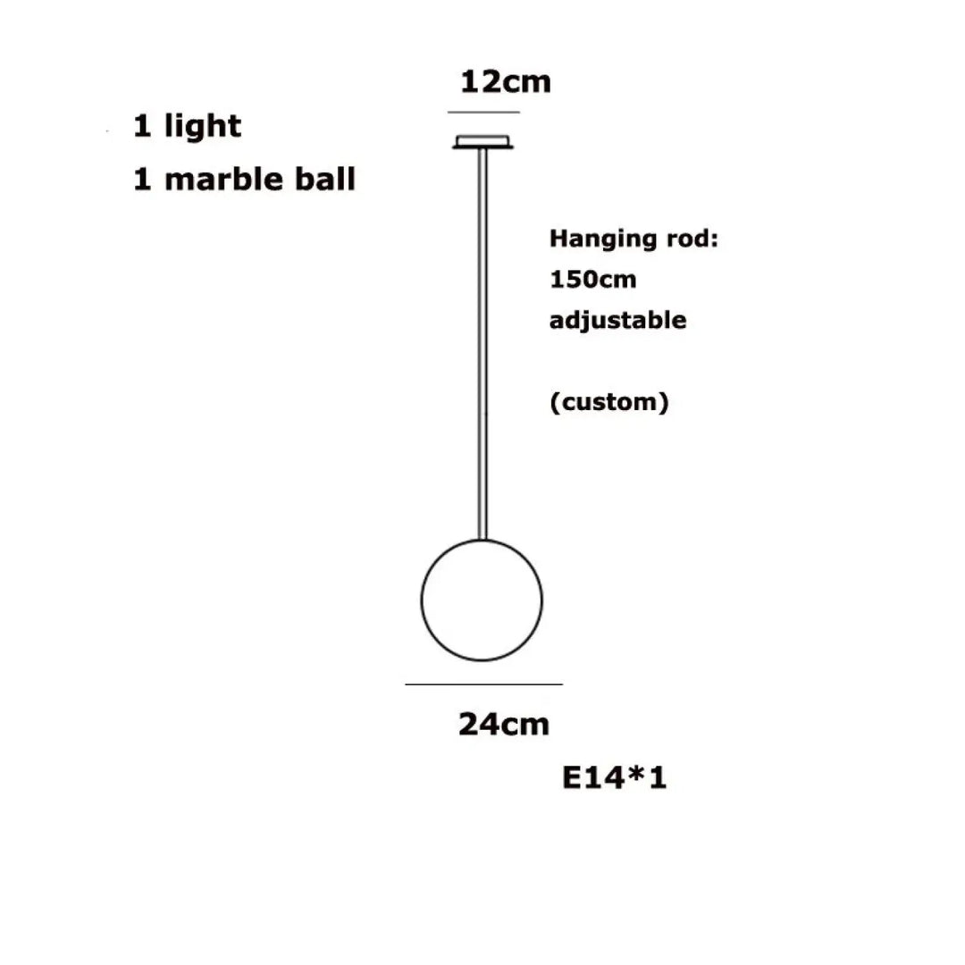 Suspension luminaire sculpturale sitoko avec boule en marbre de 24cm et tige réglable 150cm pour un espace d’exception