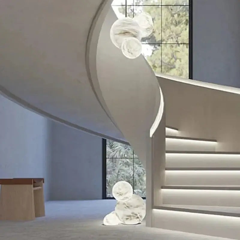 Suspension luminaire sculpturale en albâtre flottant