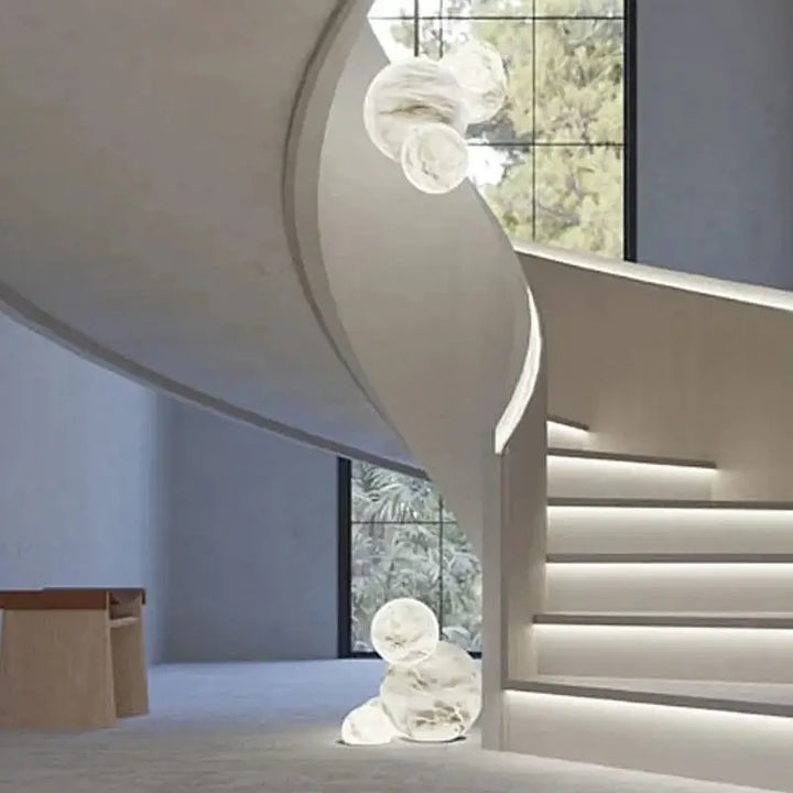 Suspension luminaire sculpturale en albâtre flottant