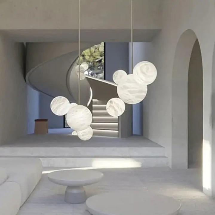 Suspension luminaire sculpturale en albâtre flottant