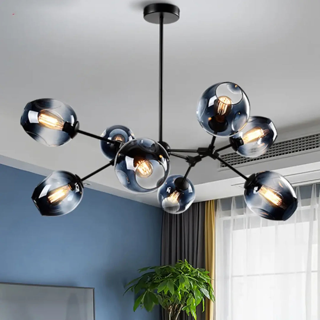 Suspension luminaire alloy en métal noir moderne avec bras articulés et sphères en verre givré pour éclairage vintage