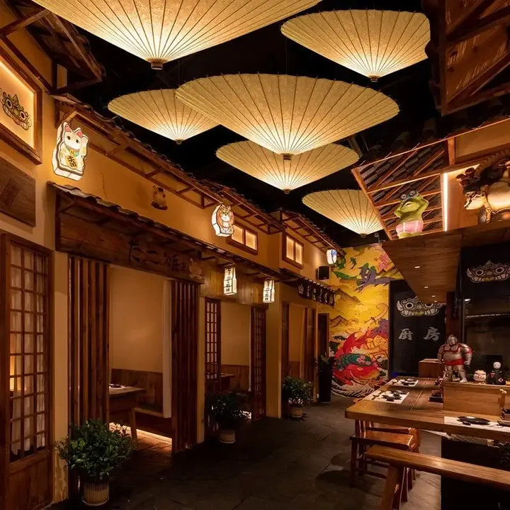 Suspension luminaire style japonais en papier naturel zen