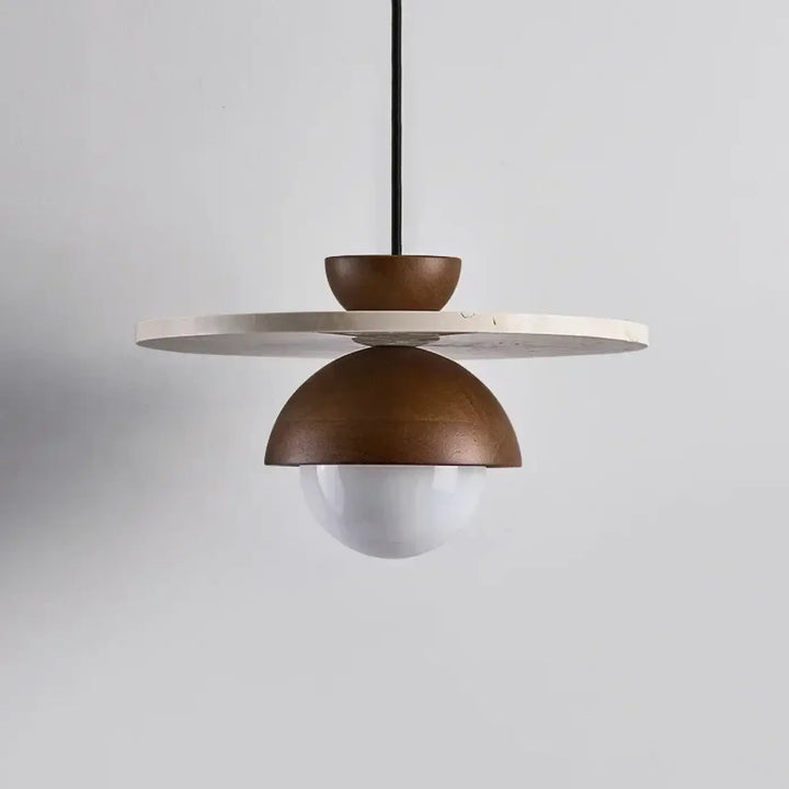 Suspension luminaire style scandinave avec base en bois et en verre