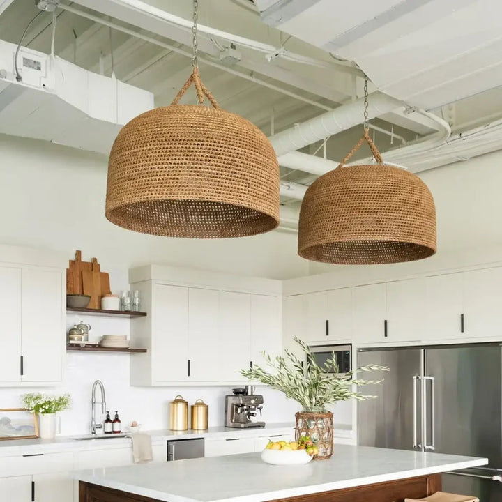 Suspension luminaire tissée en osier design moderne