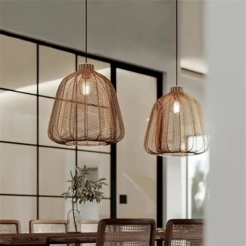 Suspension luminaire tissée en rotin pour salle de bain moderne

