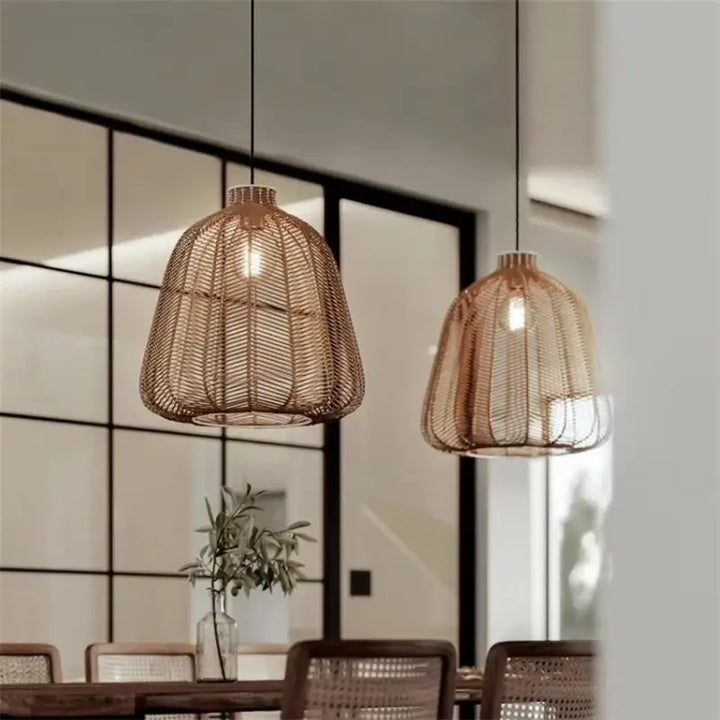 Suspension luminaire tissée en rotin pour salle de bain moderne

