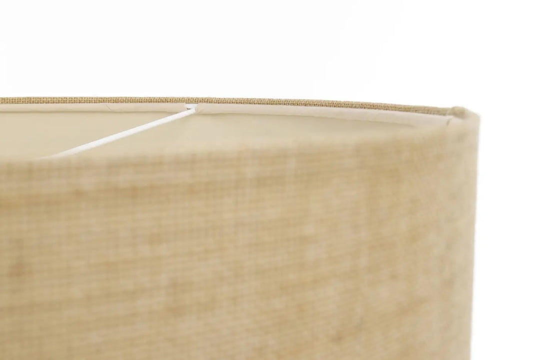 Suspension luminaire boho elegant en tissu beige ecru avec abat-jour tissé minimaliste chic et bord renforcé