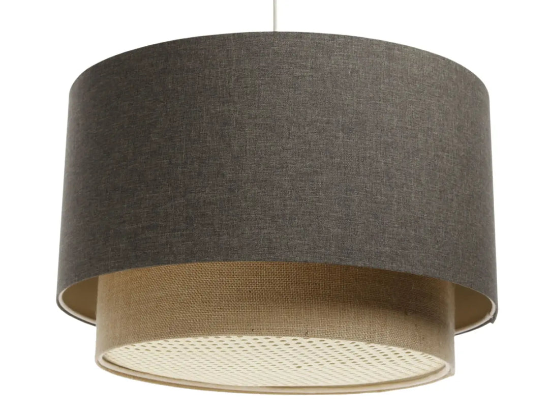 Pendant lamp Duo with Rattan Diffuser – Graphite/Beige