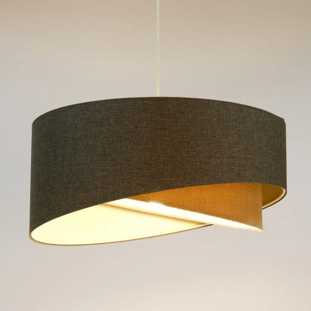 Suspension luminaire design sculptural galaxie boho élégant tissu graphite gris foncé avec intérieur doré chaud