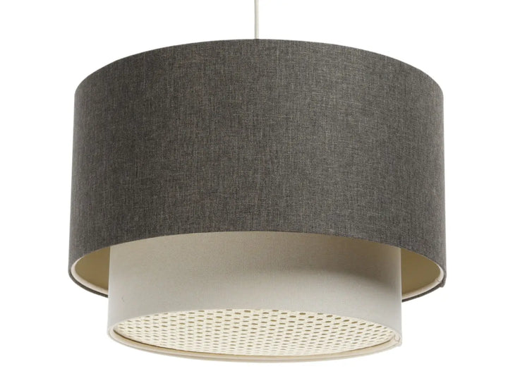 Pendant lamp Duo with Rattan Diffuser – Graphite/Creme/Ecru