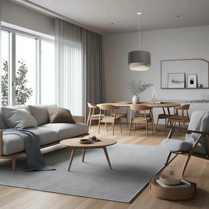 Suspension luminaire graphite DUO RATTAN avec finition crème et bois minimaliste pour salle à manger élégante