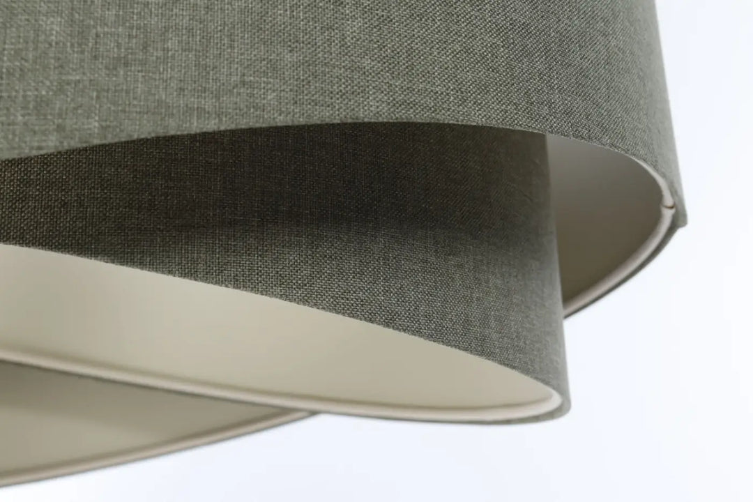Suspension luminaire galaxy boho elegant avec abat-jour en tissu gris vert texturé et intérieur écru lisse