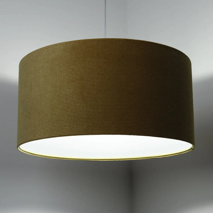 Suspension luminaire glamour structural velour tissu jaune olive avec abat-jour cylindrique tissé pour décoration intérieure