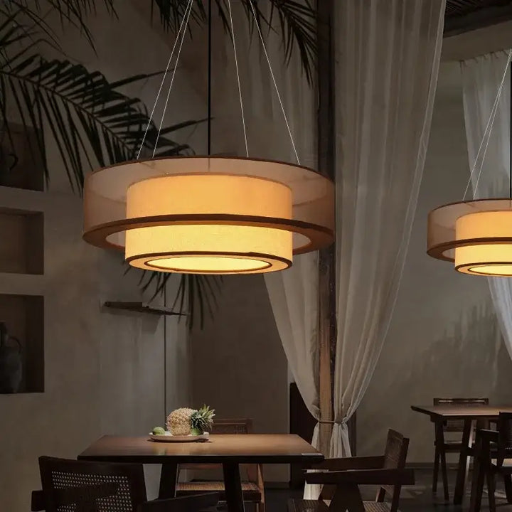 Suspension luminaire en tissu marron design asiatique élégant