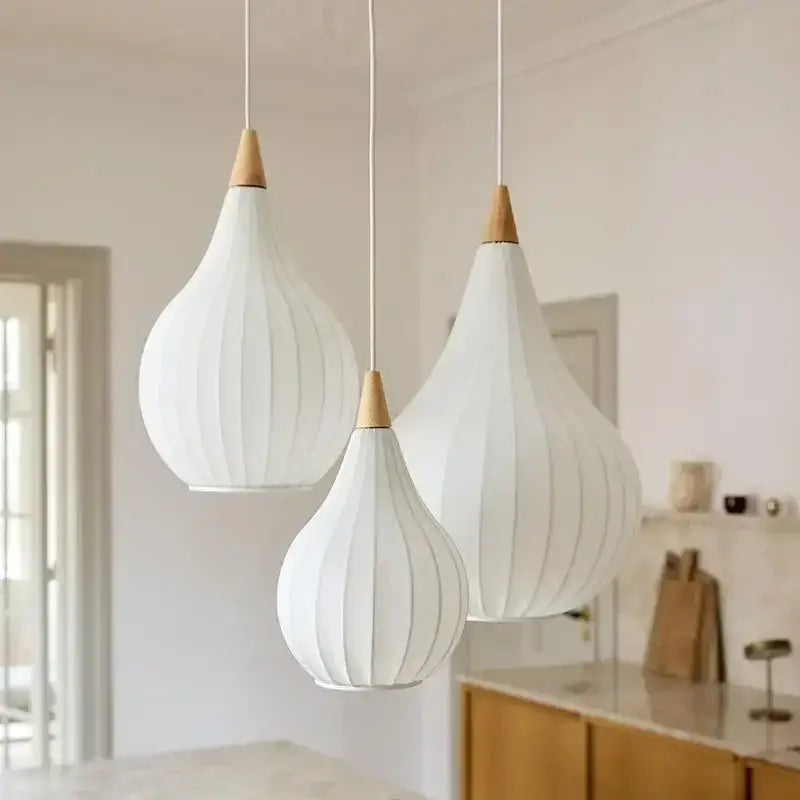 Suspension luminaire en tissu motif marron au style asiatique