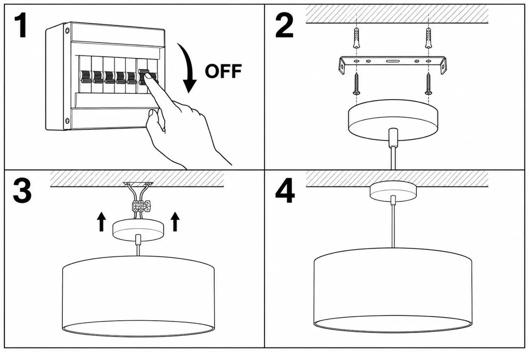 Diagramme en quatre étapes pour linstallation dun suspension luminaire classic jasmin rose avec design cylindrique et éclairage chaleureux