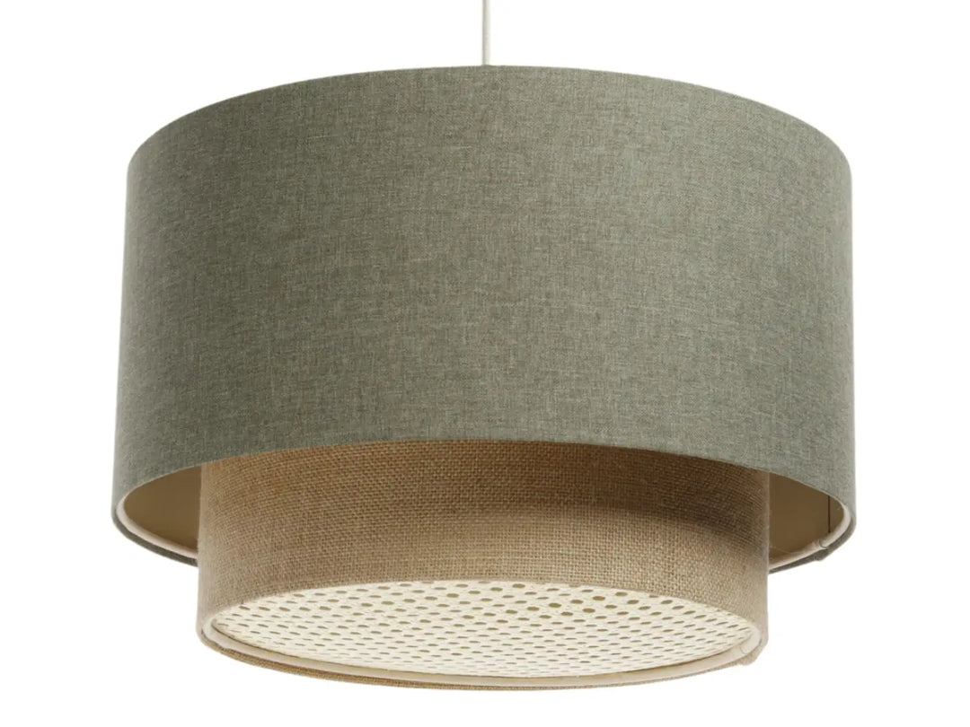 Pendant lamp Duo with Rattan Diffuser – Grey green/Beige/Ecru