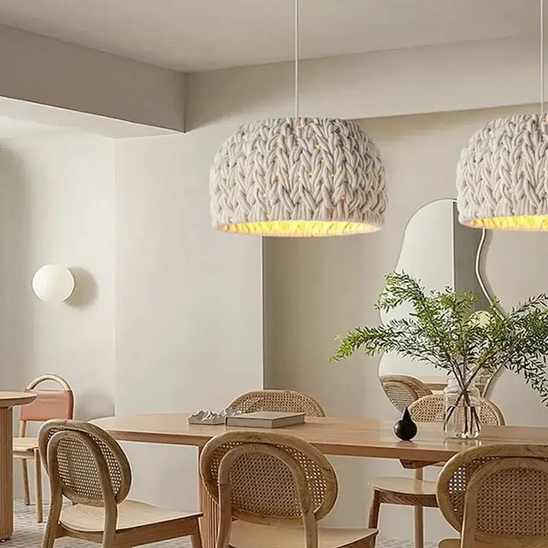 Suspension luminaire tressée en corde style bohème naturel

