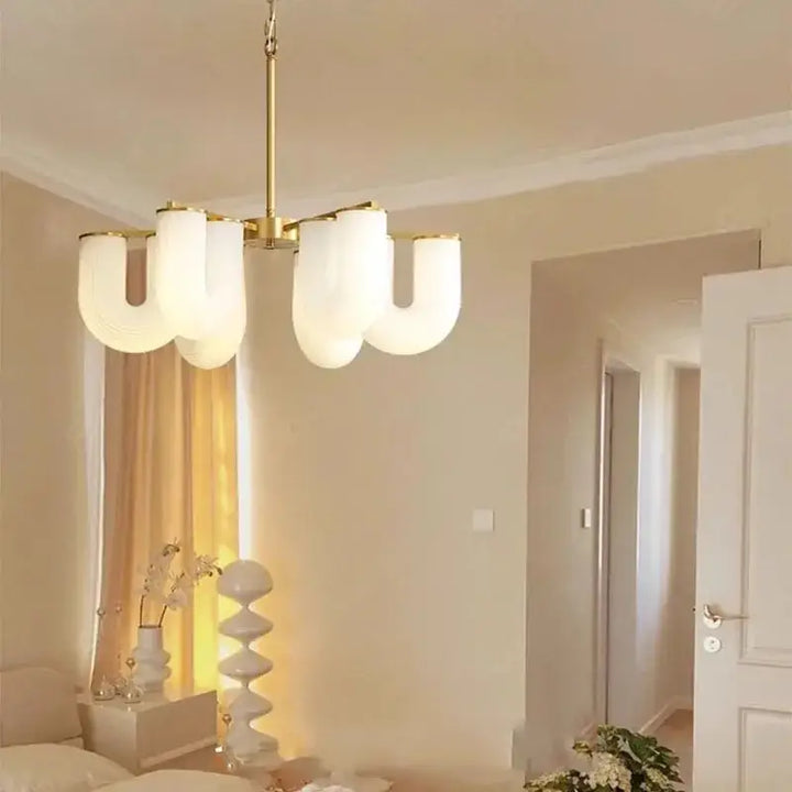 Lustre En Verre Blanc Sculptural Style Contemporain