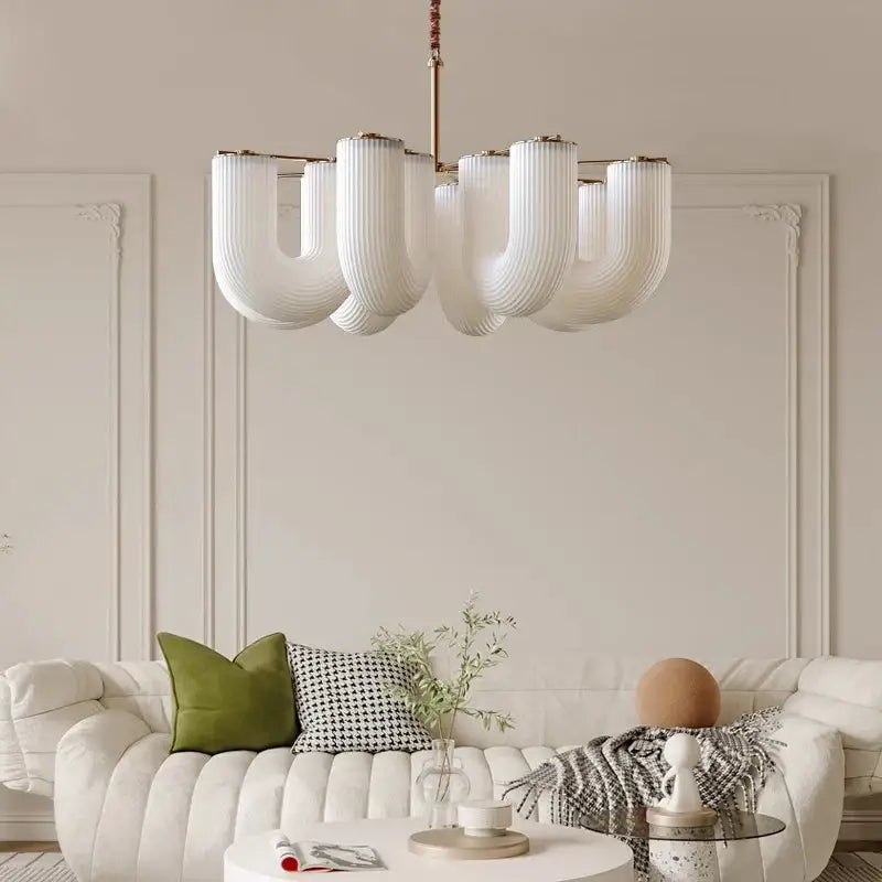 Lustre En Verre Blanc Sculptural Style Contemporain