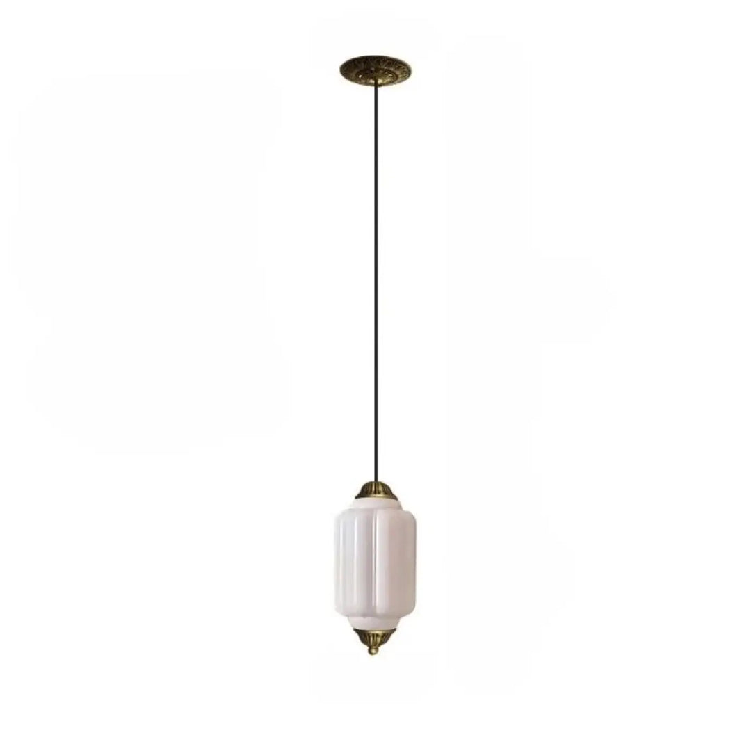Suspension luminaire strior cylindrique écru avec abat-jour en verre givré et accents en laiton élégant