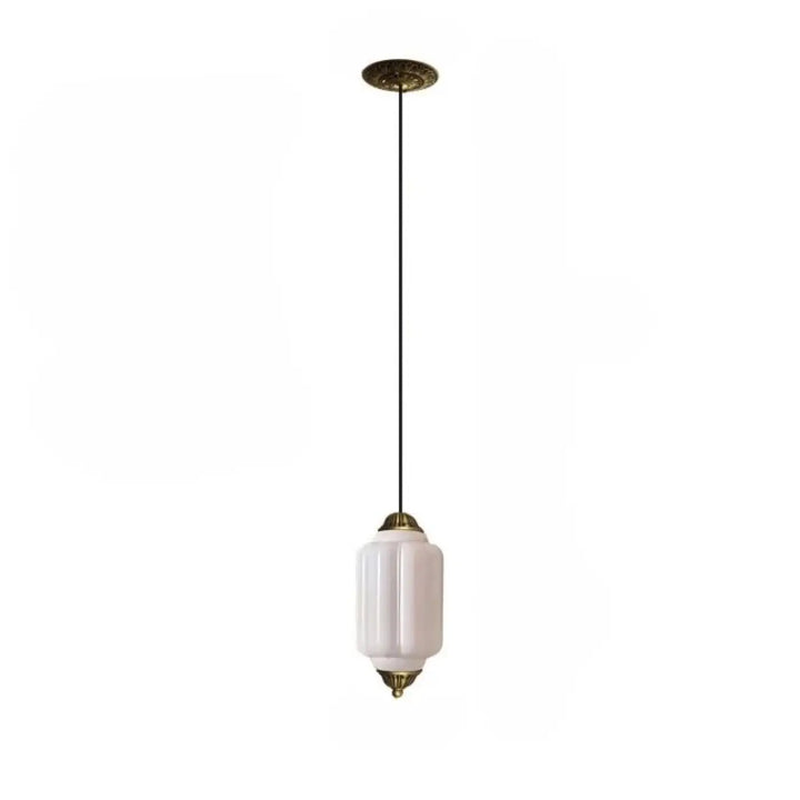 Suspension luminaire strior cylindrique écru avec abat-jour en verre givré et accents en laiton élégant