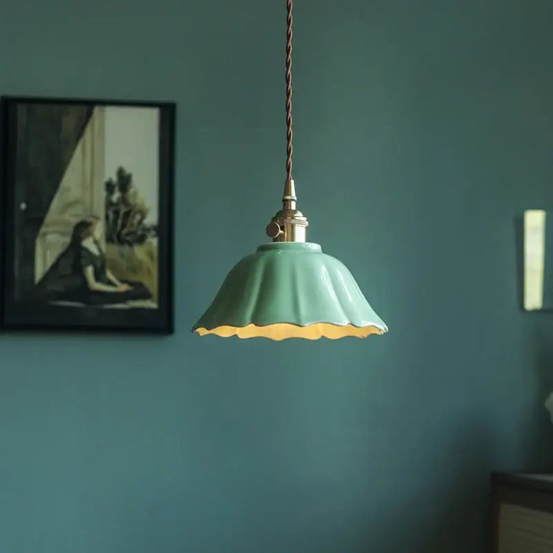 Suspension luminaire verte en céramique au style vintage