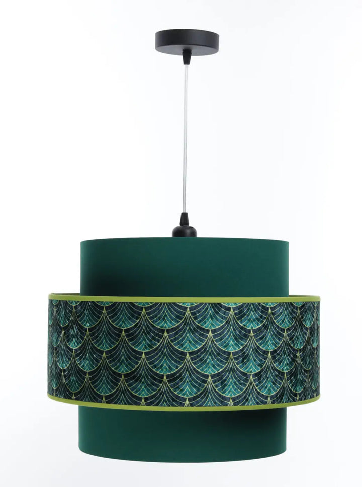 Suspension luminaire doblo verte en émeraude avec motif écailles art déco et bordure dorée élégante