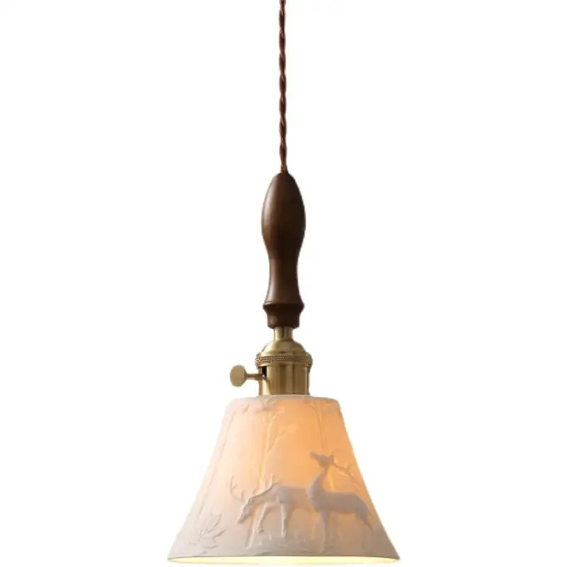 Suspension luminaire vintage abat jour motif cerf style nature