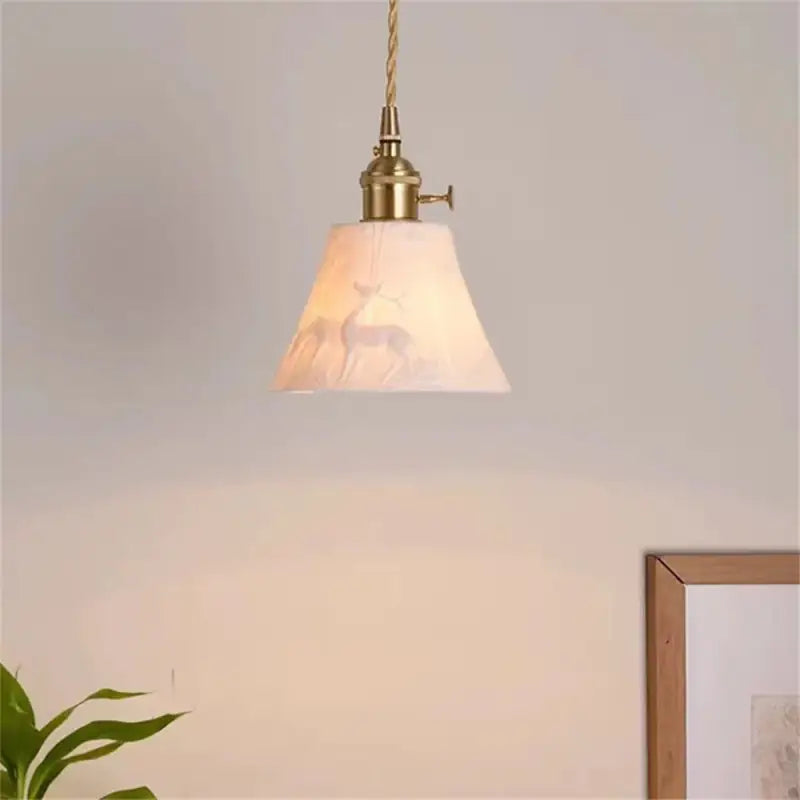 Suspension luminaire vintage abat jour motif cerf style nature