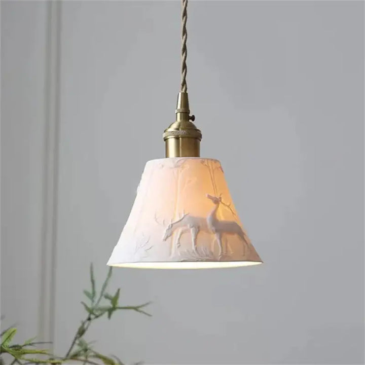 Suspension luminaire vintage abat jour motif cerf style nature