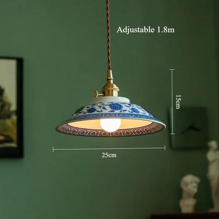 Suspension luminaire vintage en céramique bleue style raffiné