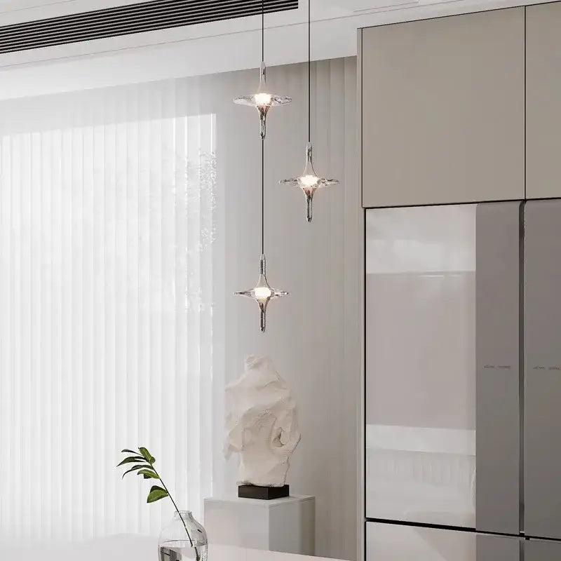 Suspension lumineuse design cristal moderne argent