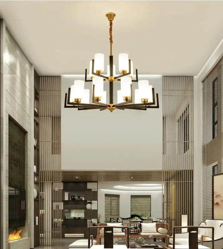 Suspension lustre contemporain noir doré et abat-jour verre chic