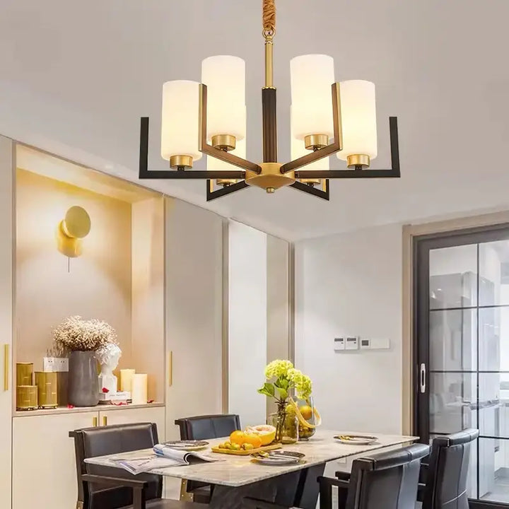 Suspension Lustre Contemporain Noir Doré Et Abat Jour Verre Chic