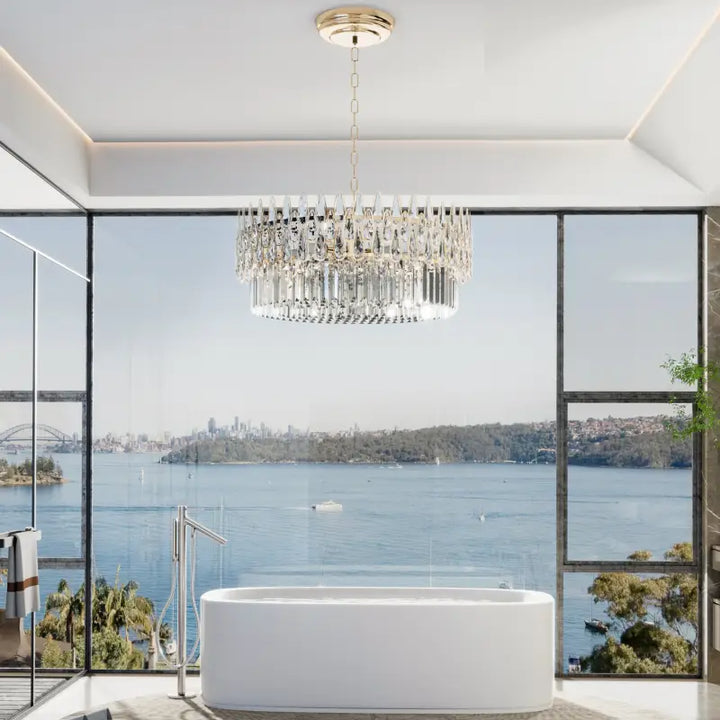 Suspension lustre cristal doré design moderne élégant